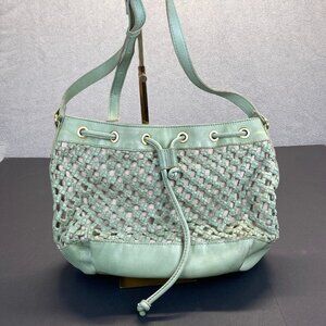 Marta Ponti Portugal Woven‎ Leather Tan Green Hobo Bucket Crossbody Bag